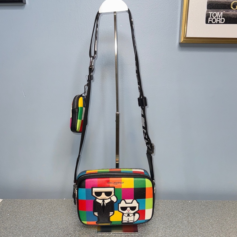 Karl Lagerfeld Multicolor Double Zip Character Crossbody Bag w/ Coin Purse NWT